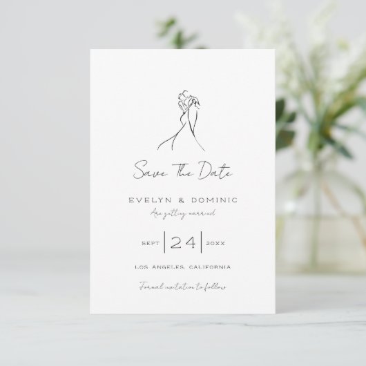 Modern Romantic Bride and Groom Wedding Save The Date (Staand voorkant)