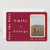 Modern Romantic Burgundy Gold Couple Photo Wedding Save The Date (Voorkant)