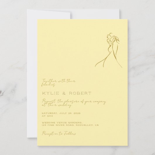 Modern Romantic Butter Yellow Wedding Kaart (Voorkant)