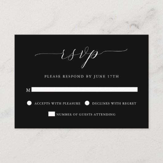 Modern Romantic Calligraphy Black Wedding RSVP Kaartje (Voorkant)