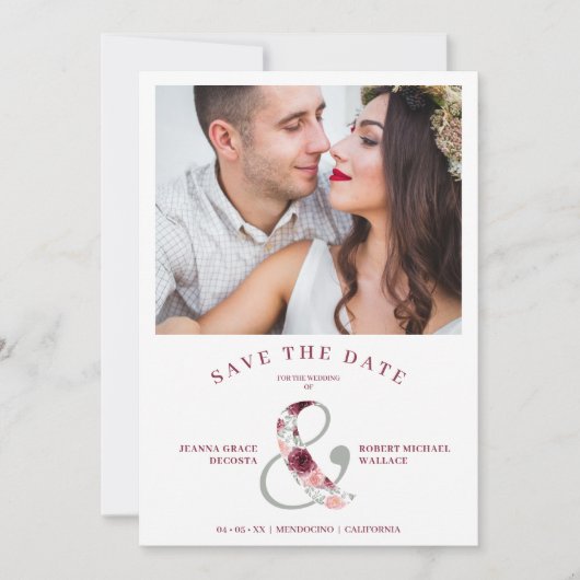 Modern Romantic Classic Floral Pink Shades Photo Save The Date (Voorkant)