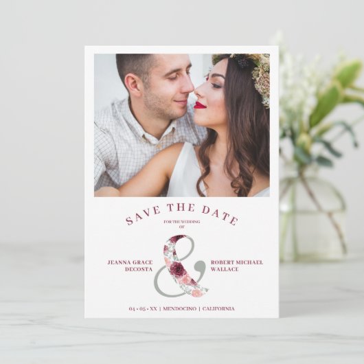 Modern Romantic Classic Floral Pink Shades Photo Save The Date (Staand voorkant)