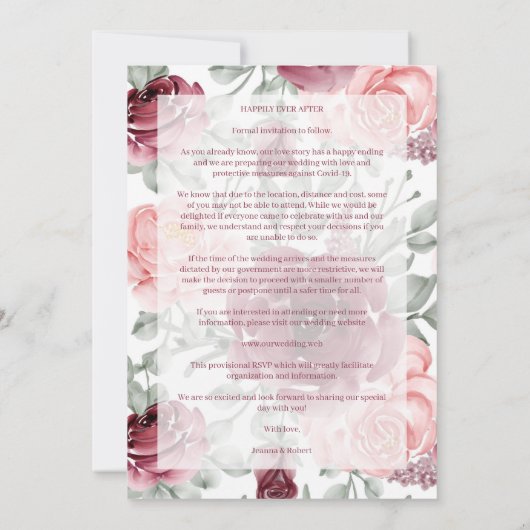Modern Romantic Classic Floral Pink Shades Photo Save The Date (Achterkant)