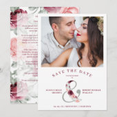Modern Romantic Classic Floral Pink Shades Photo Save The Date (Voorkant / Achterkant)