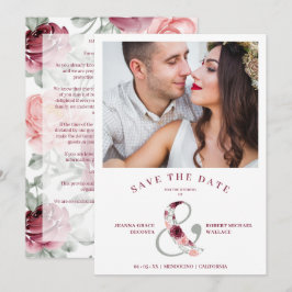 Modern Romantic Classic Floral Pink Shades Photo Save The Date