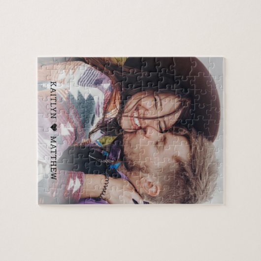 Modern Romantic Couple Photo Monogram Names Legpuzzel (Horizontaal)