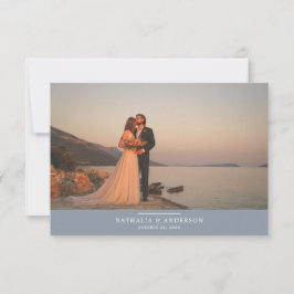 Modern Romantic Dusty Blue Photo Wedding Bedankkaart