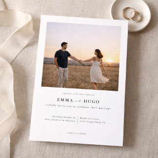 Modern Romantic Elegant Photo Wedding Invitation Kaart