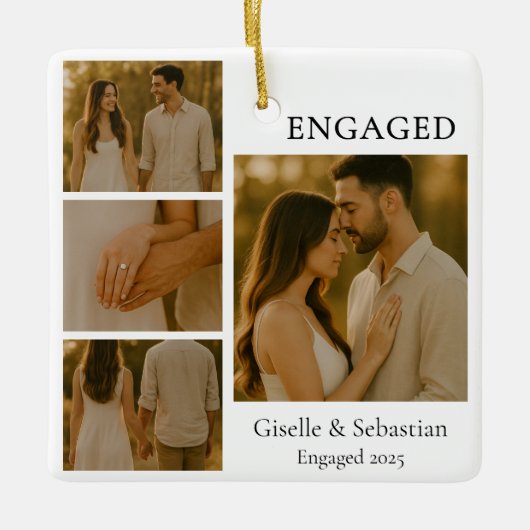 Modern Romantic Engagement Photo Keepsake Keramisch Ornament (Voorkant)