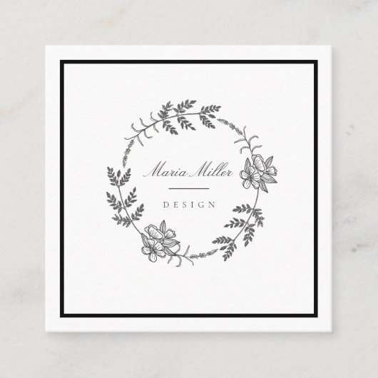 Modern Romantic Floral Black White Classic Vierkante Visitekaartje (Voorkant)
