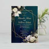 Modern Romantic Floral Gold Wreath Wedding Folie Uitnodiging (Staand Voorkant)