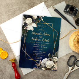 Modern Romantic Floral Gold Wreath Wedding Kaart