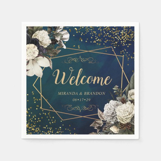 Modern Romantic Floral Gold Wreath Wedding Servet (Voorkant)