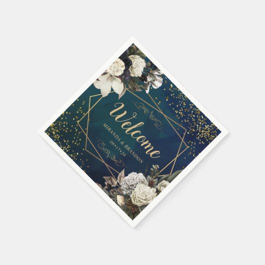 Modern Romantic Floral Gold Wreath Wedding Servet (Hoek)