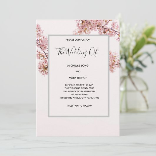Modern Romantic Floral Wedding Invitation Kaart (Staand voorkant)