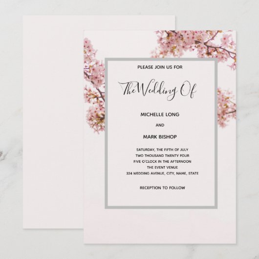 Modern Romantic Floral Wedding Invitation Kaart (Voorkant / Achterkant)