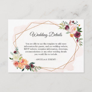 Modern Romantic Floral Wedding Reception Details Informatiekaartje
