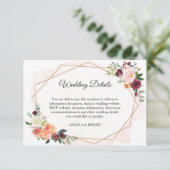Modern Romantic Floral Wedding Reception Details Informatiekaartje (Staand voorkant)