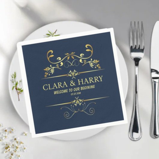 Modern romantic gold calligraphy wedding  servet