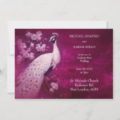 Modern Romantic Magenta en White Peacock Wedding Kaart (Voorkant)