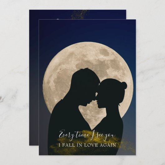 Modern Romantic Moon Couple Silhouette Save The Date (Voorkant / Achterkant)