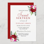 Modern Romantic Red Rose Sweet 16 Uitnodiging<br><div class="desc">Moderne roodroze roodroze zweet 16 Invitation Modern Elegant Simple Red Rose,  roze roze roze roodroze,  roodbloem 16 Matching collectie in Niche and Nest store.</div>