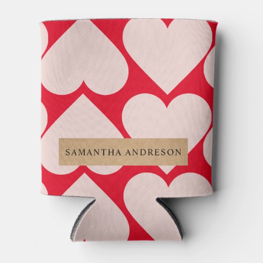 Modern Romantic Red & Roze Hearts Patroon Blikjeskoeler (Voorkant)