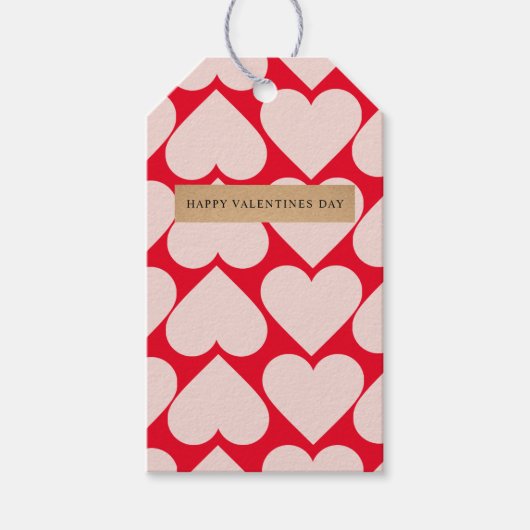 Modern Romantic Red & Roze Hearts Patroon Cadeaulabel (Voorkant)