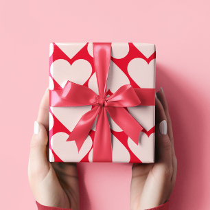Modern Romantic Red & Roze Hearts Patroon Cadeaupapier
