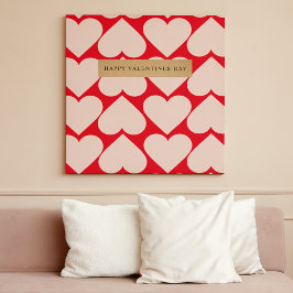 Modern Romantic Red & Roze Hearts Patroon Canvas Afdruk