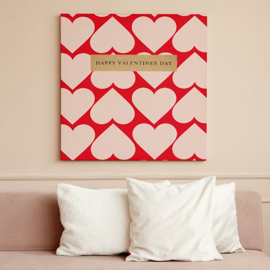 Modern Romantic Red & Roze Hearts Patroon Canvas Afdruk
