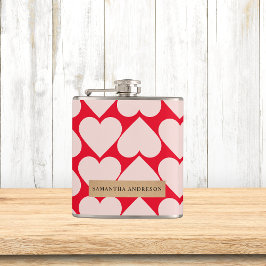Modern Romantic Red & Roze Hearts Patroon Heupfles