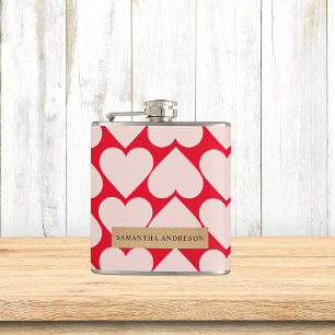 Modern Romantic Red & Roze Hearts Patroon Heupfles