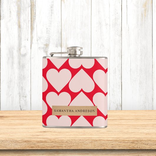 Modern Romantic Red & Roze Hearts Patroon Heupfles