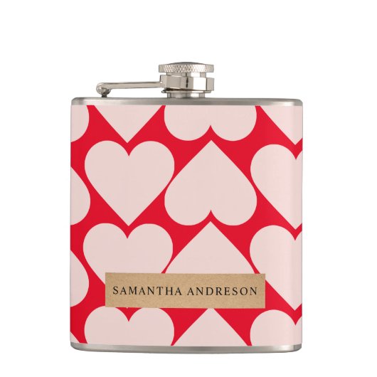 Modern Romantic Red & Roze Hearts Patroon Heupfles (Voorkant)