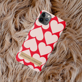 Modern Romantic Red & Roze Hearts Patroon iPhone 11Pro Max Hoesje