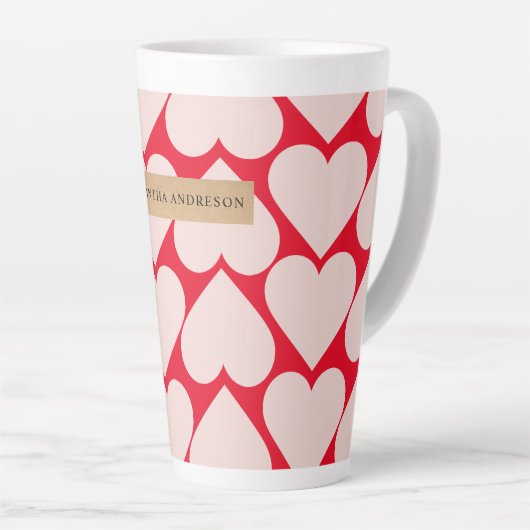Modern Romantic Red & Roze Hearts Patroon Latte Mok (Rechterhoek)
