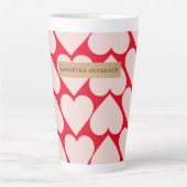 Modern Romantic Red & Roze Hearts Patroon Latte Mok (Voorkant)