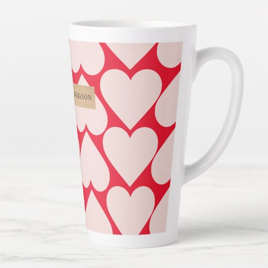 Modern Romantic Red & Roze Hearts Patroon Latte Mok (Rechts)