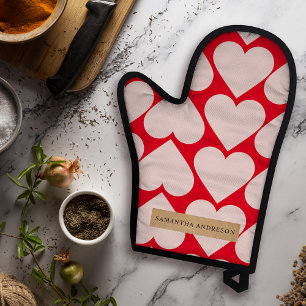 Modern Romantic Red & Roze Hearts Patroon Ovenwant & Pannenlap Set