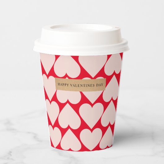 Modern Romantic Red & Roze Hearts Patroon Papieren Bekers (Voorkant)
