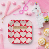 Modern Romantic Red & Roze Hearts Patroon Papieren Bordje (Feest)