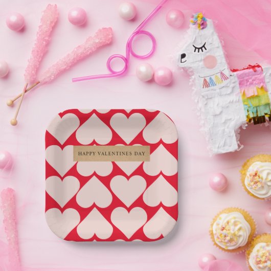 Modern Romantic Red & Roze Hearts Patroon Papieren Bordje (Feest)