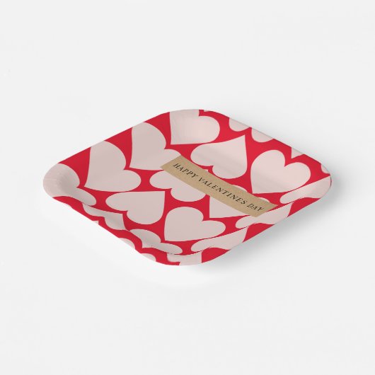Modern Romantic Red & Roze Hearts Patroon Papieren Bordje (Gebogen)