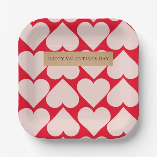 Modern Romantic Red & Roze Hearts Patroon Papieren Bordje (Voorkant)
