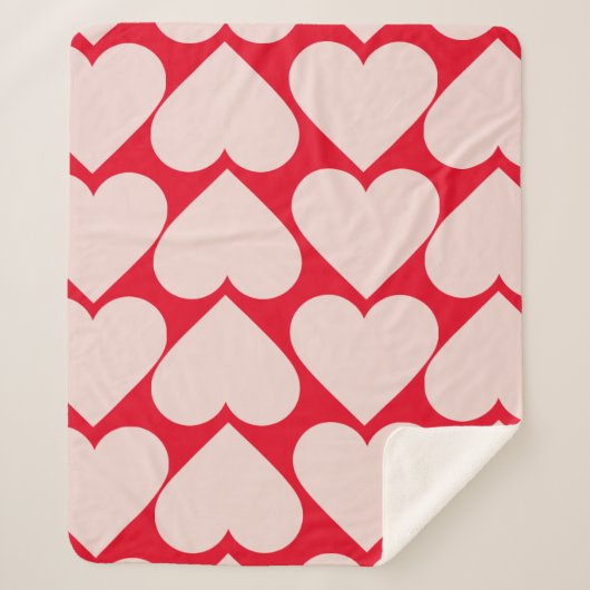 Modern Romantic Red & Roze Hearts Patroon Sherpa Deken (Voorkant)