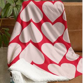 Modern Romantic Red & Roze Hearts Patroon Sherpa Deken