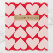 Modern Romantic Red & Roze Hearts Patroon Wijn Etiket (Enkel label)