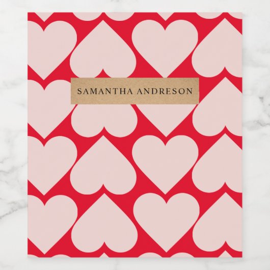 Modern Romantic Red & Roze Hearts Patroon Wijn Etiket (Enkel label)