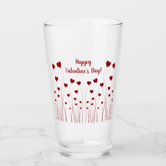 Modern Romantic Red White Love Hearts Glas (Voorkant)